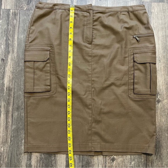 Lafayette 148 Mid Length Brown Cotton Cargo Straight Skirt Casual Party Size 12 - Picture 11 of 13